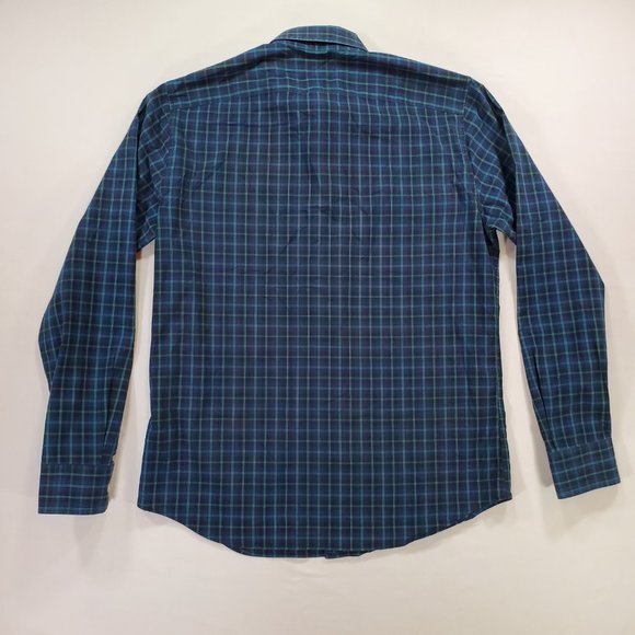 Banana Republic Shirt Men Medium Navy Plaid Slim Flex Fit Stretch Button Down - Picture 9 of 14